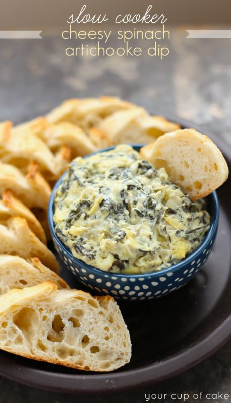 Slow Cooker Cheesy Spinach Artichoke Dip - Your Cup of Cake