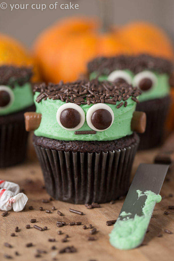 Cute Frankenstein Cupcakes for Halloween - Your Cup of Cake