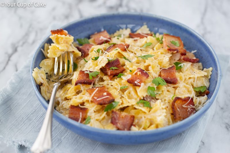 Easy One Pot Bacon Alfredo Pasta - Your Cup of Cake