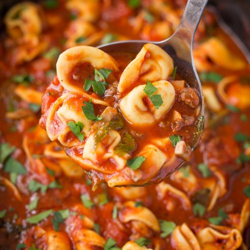 Slow Cooker Lasagna Tortellini Soup - Your Cup of Cake