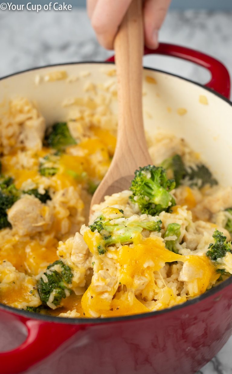 One Pot Cheesy Chicken Rice And Broccoli - Your Cup Of Cake