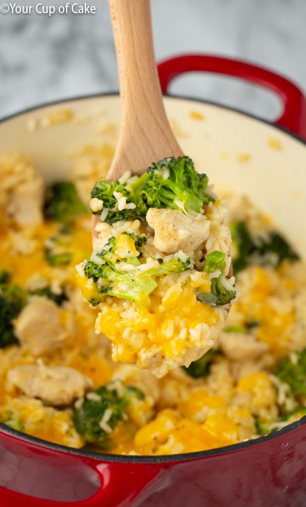 One Pot Cheesy Chicken Rice And Broccoli - Your Cup Of Cake