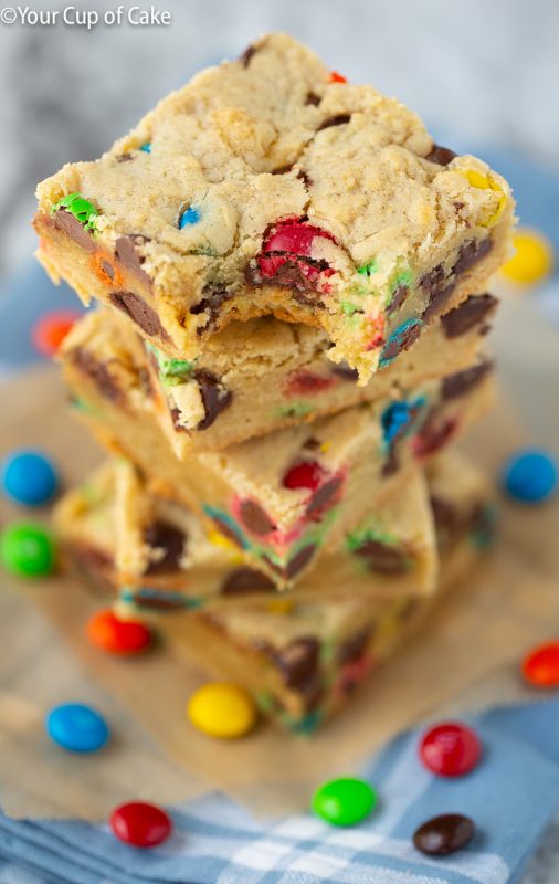 Chocolate Chip M&M Cookie Bars - Your Cup of Cake